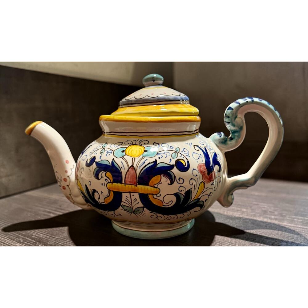 Sur La Table "Nova Deruta" Teapot | Hand-Painted Italian Majolica